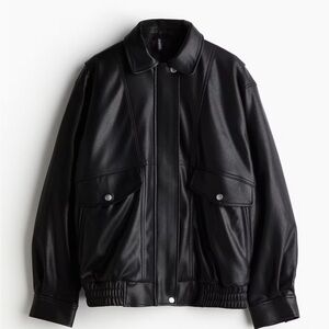 H&M Black Faux Oversized Leather Jacket